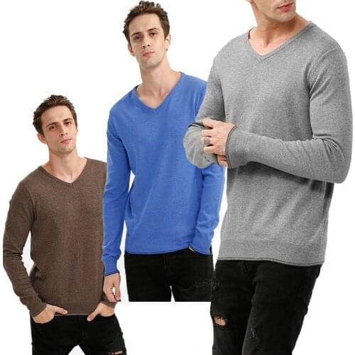 ZAN.STYLE V Neck Cotton Blend Knitting Men Sweaters Smart Casual Solid Color Plus Size 3XL Men Jumper Basic Soft Pullovers