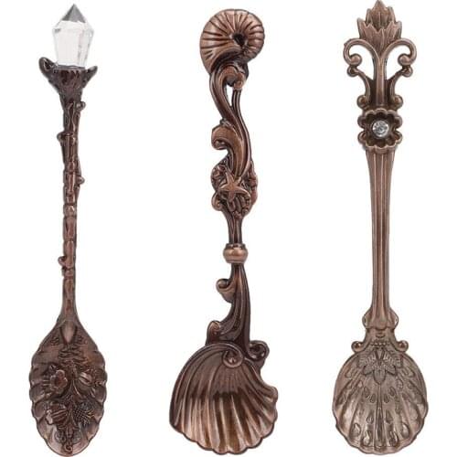 MR 3Pcs/Set Vintage Royal Style Carved Small Coffee Tea Spoon Mini Dessert Spoon Set for Snacks Flatware Ice Cream Tableware