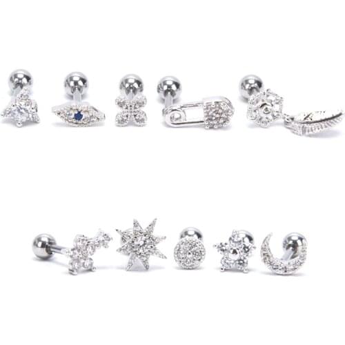 New Metal Flower Moon Ear Helix Cartilage Body Piercing Earrings Studs Piercing Jewelry