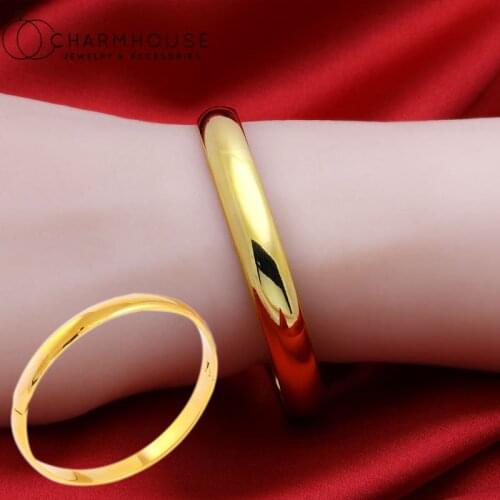 Gold/ Silver Color Charm Bangles For Women 6mm Smooth Round Cuff Bangle & Bracelet Pulseira Femme 2021 Trendy Jewelry Bijoux
