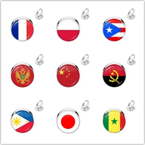 France Poland Puerto Rico Montenegro China Angola Senegal Philippines Japan 16mm Glass Cabochon National Flag Adjustabe Rings