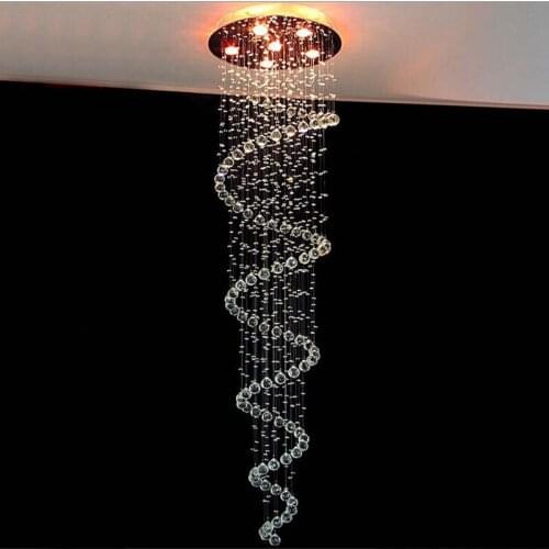 Modern spiral staircase restaurant chandelier pendant lamp LED crystal chandelier long round lighting fixture for bedroom