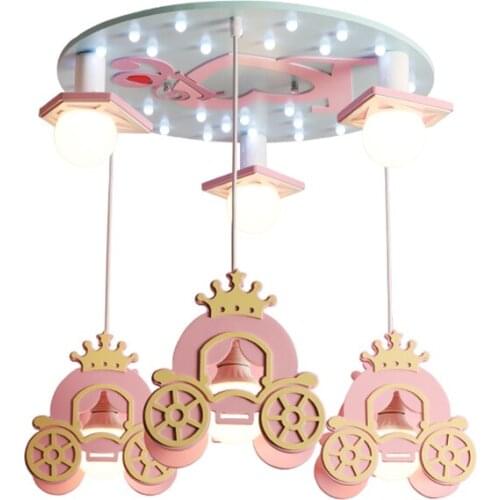 Modern Princess Pumpkin Car Ceiling Lights Childrens Room Hanging Lamp Nordic Crown Girls Room Bedroom Pink Light Ceiling Lamps