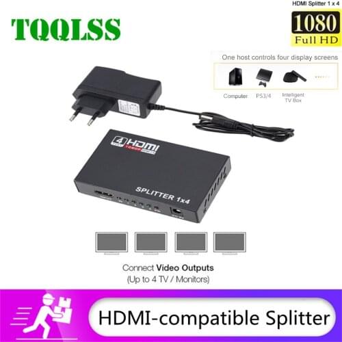TQQLSS 1 x 4 HDMI-compatible Splitter Converter 1 In 4 Out HD 1.4 Splitter Amplifier HDCP 1080P Display for HDTV DVD PS3 Xbox