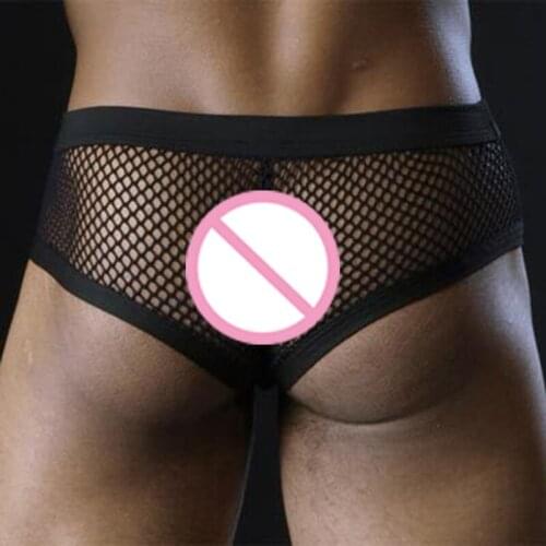 Low Rise Man Sex Underwear Lingerie Trunk Black White Sexy Mens Briefs Shorts Transparent Mesh See Through Erotic Underpants
