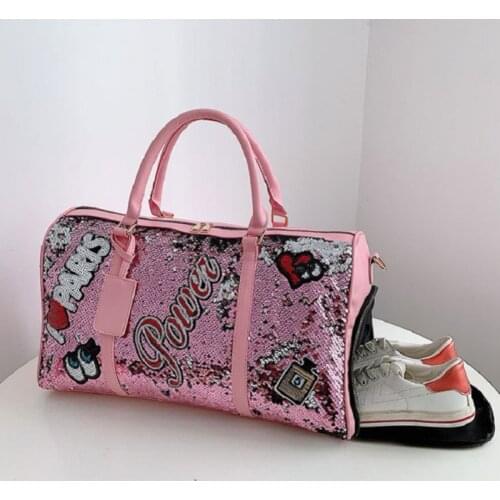 Upgrade New Fashion Travel Gym Bag Trendy Sequins Large Capacity Womens Sports Bag Ladys Yoga Fitness Handbag With Shoes Pouch