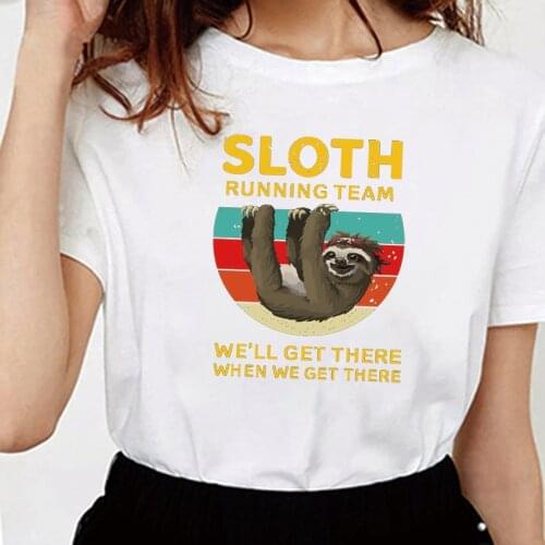 SLOTH RUNNING TEAM Printing Gaphic Aesthetic Tee Shrit Femme Harajuku Street Style Plus Size Woman Tshirts Tops Mujer Camisetas