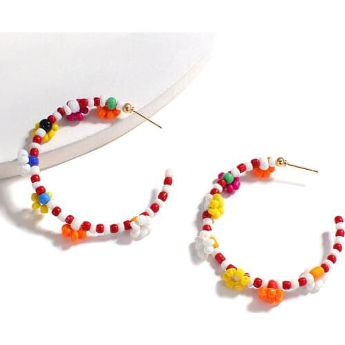 AENSOA Bohemia Beaded Floral Hoop Earrings for Women 2021 Trendy Cute Colorful Geometric Handmade Big Earrings Gifts Jewelry
