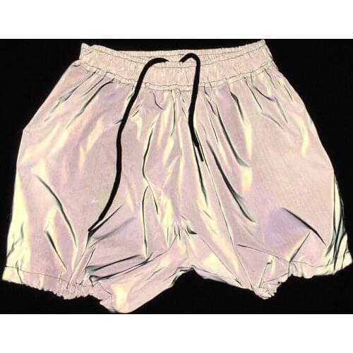 Women summer drawstring anti-light reflective shorts street casual short feminino elastic waist wide leg shorts drop shipping