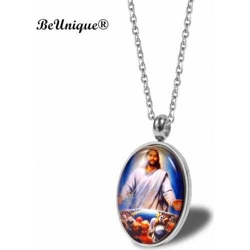 Christianity Jesus portrait centerpiece Rosary necklace Titanium steel jewelry pendant charms Cross connectors Religious gifts