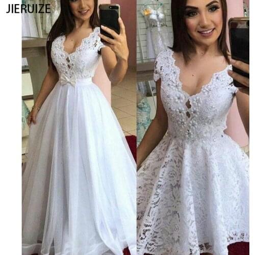 JIERUIZE White Lace Detachable train Wedding Dresses Ball Gown Removable Skirt 2 in 1 Cap Sleeves Wedding Gowns Vestido De Novia