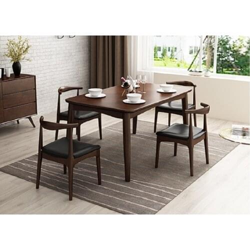 1.4m Nordic full solid wood dining table small family modern simple solid wood rectangular walnut color dining table four chair