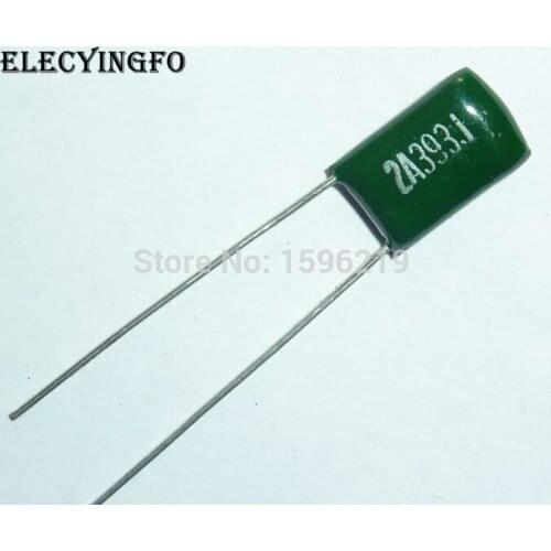 100pcs Mylar Film Capacitor 100V 2A393J 0.039uF 39nF 2A393 5% Polyester Film capacitor
