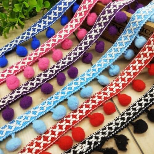 2-5Yards Pompom Lace Decoration Jacquard Tassel Ball Tassel Ribbon Color Lace Fabric DIY Material Crafts Sewing Accessories 28mm