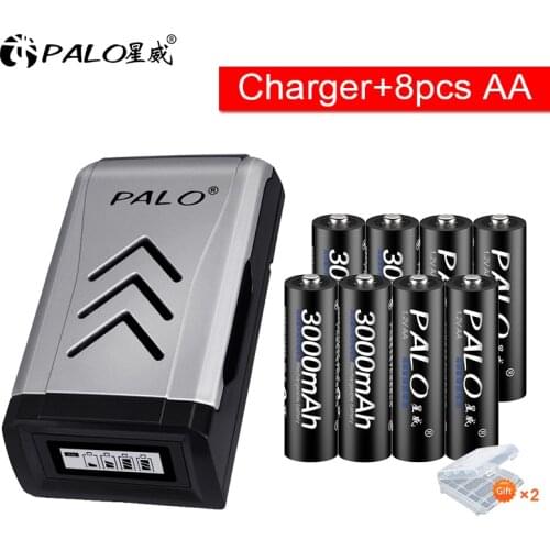 PALO 4-20pcs 3000mAh Ni-MH 1.2V AA rechargeable batteries aa battery rechargeable battery with LCD display smart battery charger