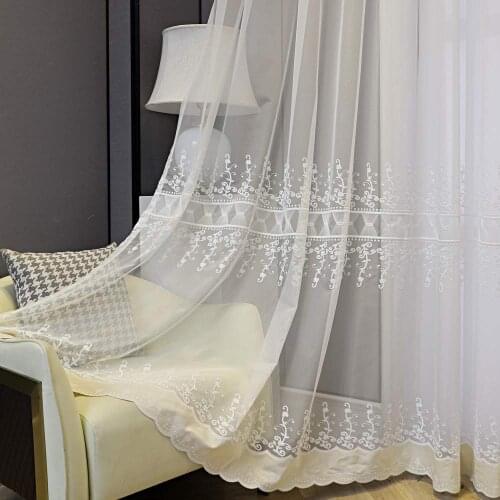 White Floral Sheer Curtains for Living Room Embroidered Flower Velvet Bottom Lace Voile Organza Gazebo Sliding Door Panel Drapes
