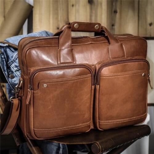 Large Men Genuine Leather Handbag Fashion Mens Functional Office Travel Messenger Bags Male Laptop Shoulder Bags