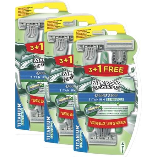 Wilkinson Sword Quattro Titanium Sensitive12 blades-Pack of 4 Wilkinson Sword disposable machineries with lubricant band