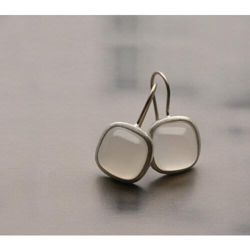 Female Charm White Moonstone Drop Earrings Cute Silver Color Earring For Women Trendy Elegant Bridal Square Wedding Jewelry