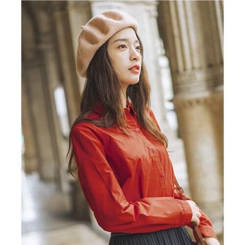 INMAN Spring Autumn 100%Cotton Pretty Embroidery Turn Down Collar All Matched Solid Literary Women Blouse