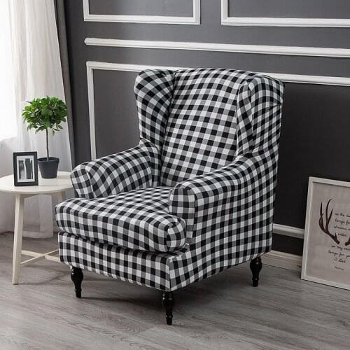 Plaid Dustproof Sloping Arm King Back Chair Cover Elastic Armchair Wingback Wing Sofa Back Dining Chair Cover Stretch Protector