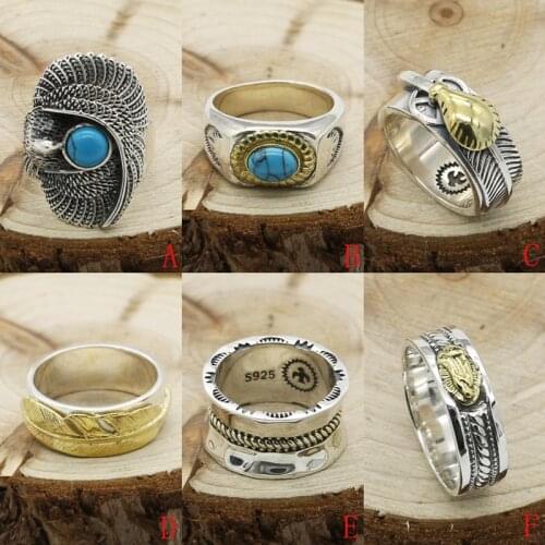 Sterling Silver S925 Takahashi Kagura Goro Feather Ring Retro Thai Silver Blue Turquoise Small Eagle Beautiful Ring