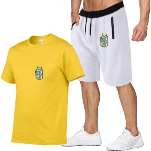 New Summer T-shirt+Shorts Suit Casual Men Fashion Lyrical Lemonade Printed Tracksuit Jogging Pants Sweatsuit Fashion Sportswear