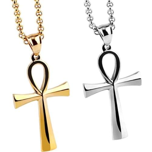 Gold silver color Ankh Crucifix Necklaces Pendants Stainless Steel Symbol of Life Cross Necklaces Jewelry Gifts