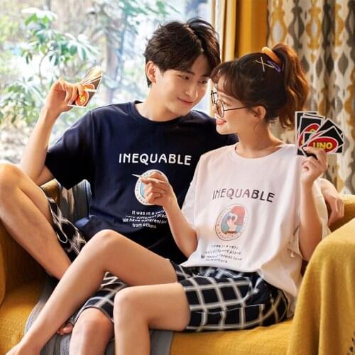 Summer Pajamas Female Couples Pure Cotton Short Sleeve Loose Men Or Women Leisurewear Suit