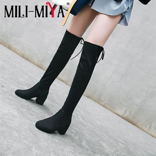 MILI-MIYA Flock Over-The-Knee Women Boots Autumn/Early Winter Stretch Comfortable Round Toe Solid Plus Size 34-48 Handmade