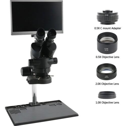 11.6" LCD Tablet Monitor Industrial Measurement HDMI Video Camera with 3.5X-90X Simul-Focal Stereo Trinocular Microscope