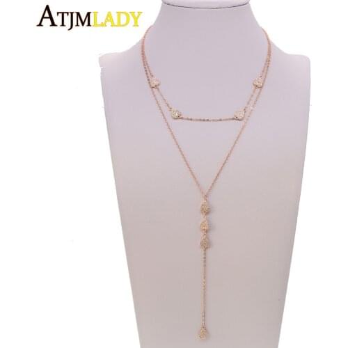 New women sexy necklace 925 sterling silver chain double layer heart AAA Cubic Zirconia Tears drop Charm Y choker jewelry