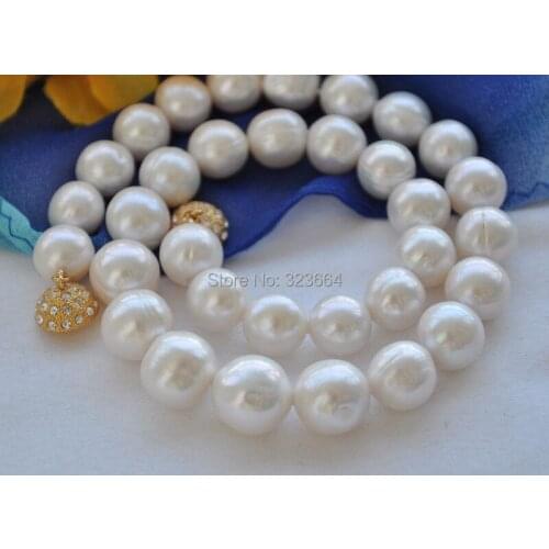 Charming Big 15mm white round Freshwater cultured pearl necklace 17inch