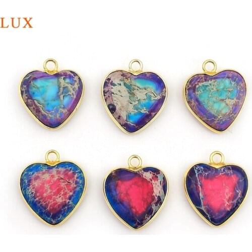 2pcs Natural Exquisite Stone Elegant Emperor Stone Gold Heart Shape Pendants Exquisite Charm Woman Jewelry Making Necklace