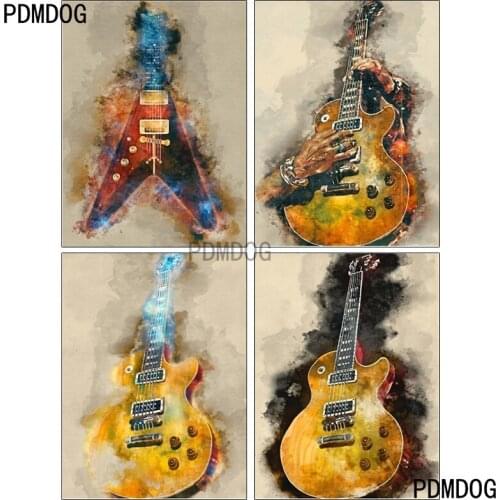 PDMDOG 5D Diamond Painting Full Drill Square Guitar Cross Stitch DIY Diamond Embroidery Bead Picture Kits Wall Decoration