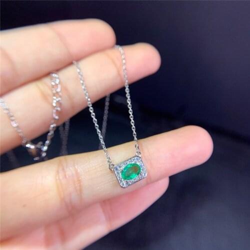 Natural Emerald Pendant Clavicle Chain, S925 Sterling Silver Necklace, Natural Gemstone Pendant, Green Gemstone Necklace