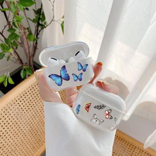 Butterfly Pattern Transparent Protective Cover For Airpods Pro Silicone Bluetooth Headset Box Fashion Protective Cover Earphone