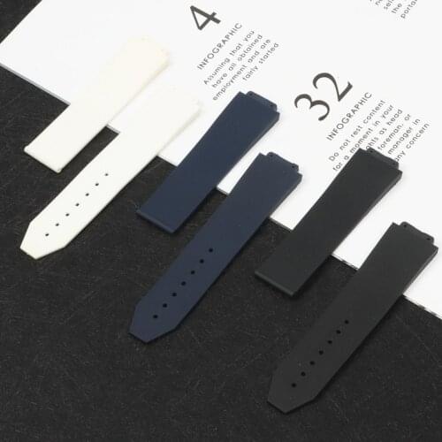 Black blue white Watchband for Hublot strap soft nature rubber silicone watch band 25*17mm with butterfly buckle tools