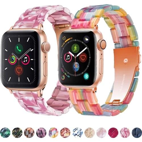 Rainbow Resin Clear Band for Apple Watch 38 40mm 42 44mm Transparent for Iwatch Strap Series SE 6 5 4 3 2 Plastic Bracelet Strap