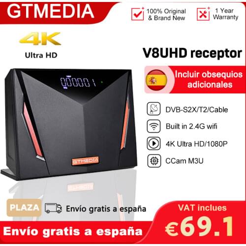 GTmedia V8 UHD Satellite TV Receiver 4K Ultra HD DVB-S2 T2 Cable Tuner H.265 Built in WIFI Support IPTV CCAM OSCAM CA Card Spain