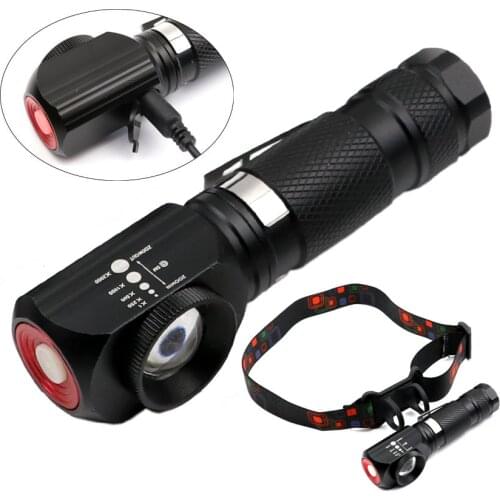 10W XML T6 LED Flashlight Zoom Adjustable Headlight Micro USB Charge Flashlight Camping Hunting Head lamp Tail magnet Torch Lamp