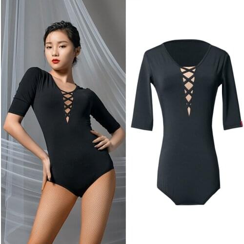 Sexy Latin Dance Top Women Practice Jumpsuit Half-Sleeved Latin Dance Bodysuit Performance Dance Costumes XS1018