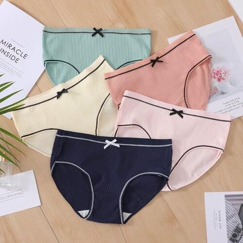 Explosion Models Womens Thread In The Waist Underwear Breathable Briefs Cotton Solid Color Cute Bow Womens Underwear Panties