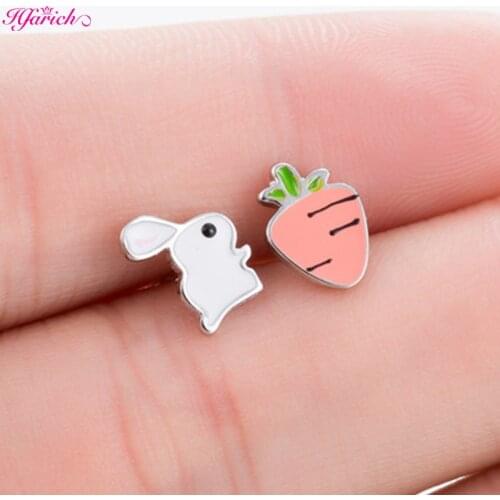 Bohemia Asymmetry Cute Bunny Rabbit Carrot Stud Earring Creative Geometric Earrings for Women Anti-Allergy Ear Pin Party Jewelry