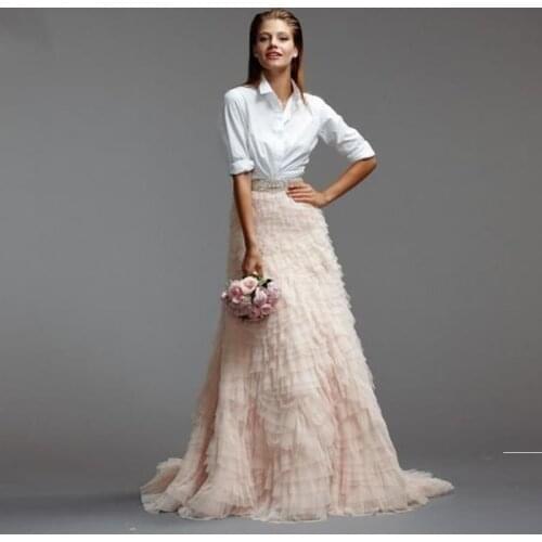 Cropped Light Pink Tulle Floor Length Bohemian Skirt Tiered Elastic Formal Party Wear Handmade Feminine Maxi Skirts