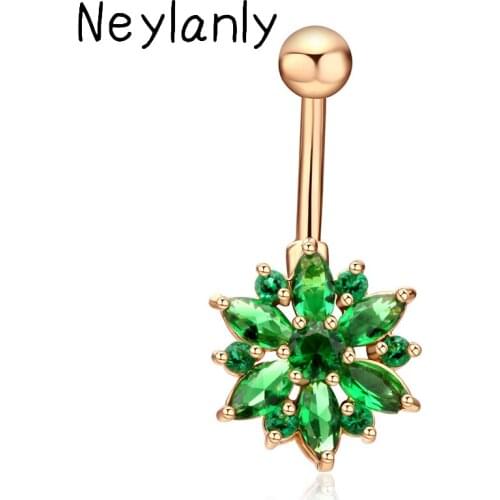 12PCS Gold CZ Zircon Piercing Body Feminino Umbigo Body Jewelry Navel Piercing Flower Belly Ring Medical Steel Umbilical Ring