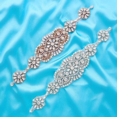 SESTHFAR 1 PCS Gold Rhinestone Appliques For Wedding Belt Shoes Jacket Jewelry DIY Sew On Rhinestone Appliques Bridal