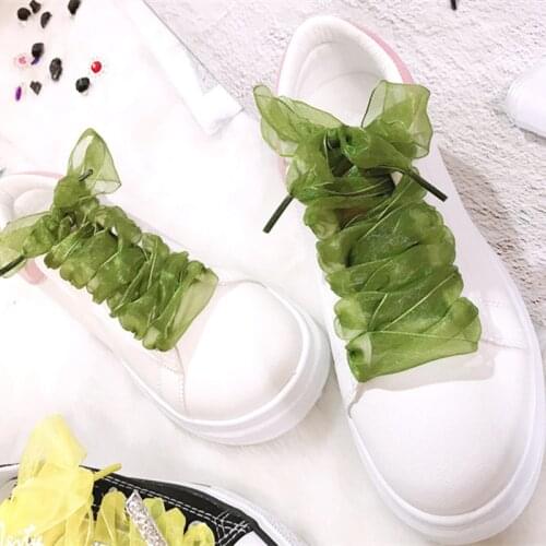 1Pair 120cm Fashion Organza Ribbon Shoe Laces Sport Shoes Sneakers Bowknot Flat Shoelaces Canvas Bootlaces Strings Shoe Lace