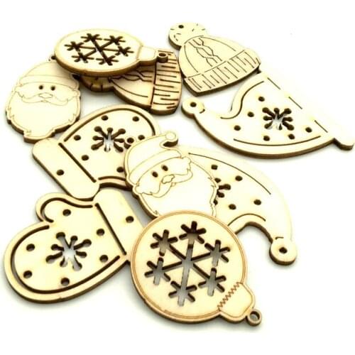 10PCS 40-45mm Christmas Ball/Cap Santa Natural Wooden Scrapbooking DIYCraft For Decoration Ornament Handicrafts SC119