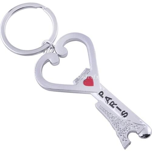 300pcs Novelty Can Bottle Openers Keychain Portable Fashion Eiffel Tower Heart Pattern Opener With Keyringing